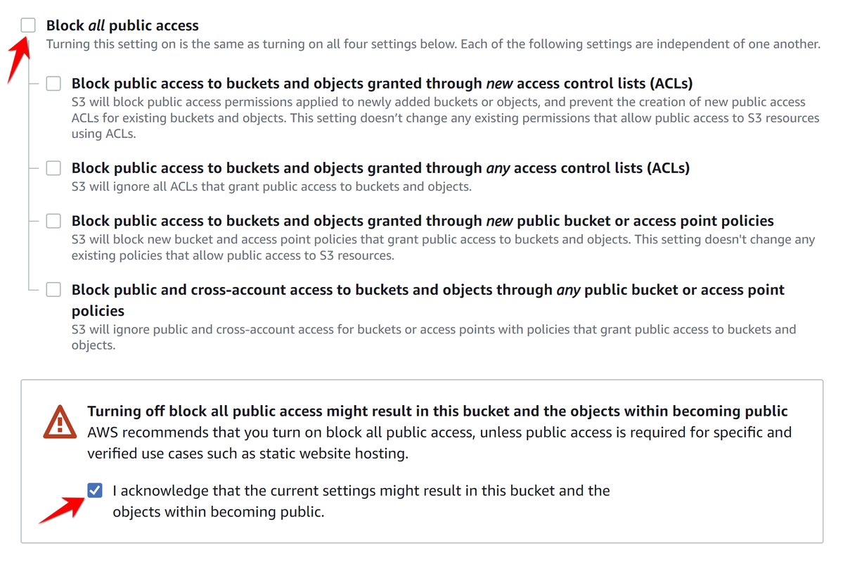 Uncheck Block all public access