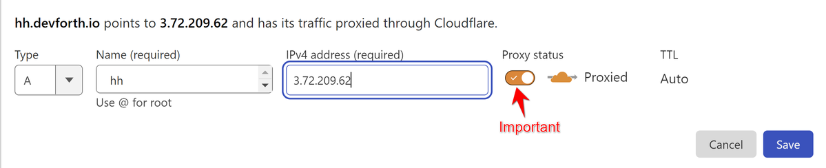 Add A record to Cloudflare domain