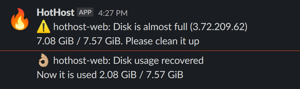 Ok disk space notification