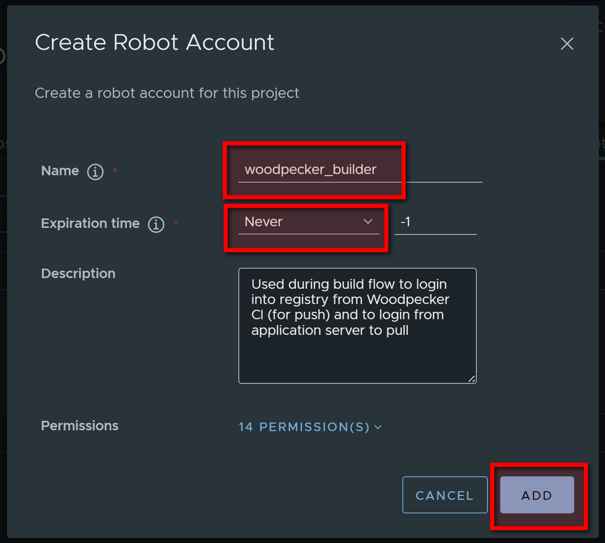 Creating Robot account 