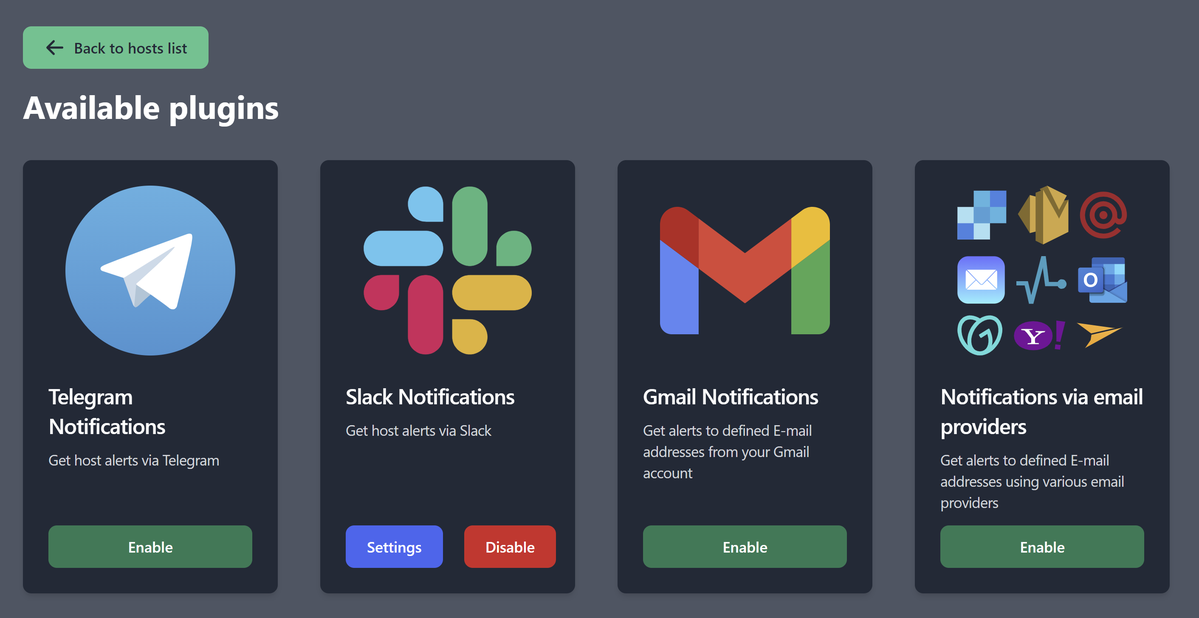 Currently available notification Plugins for HotHost