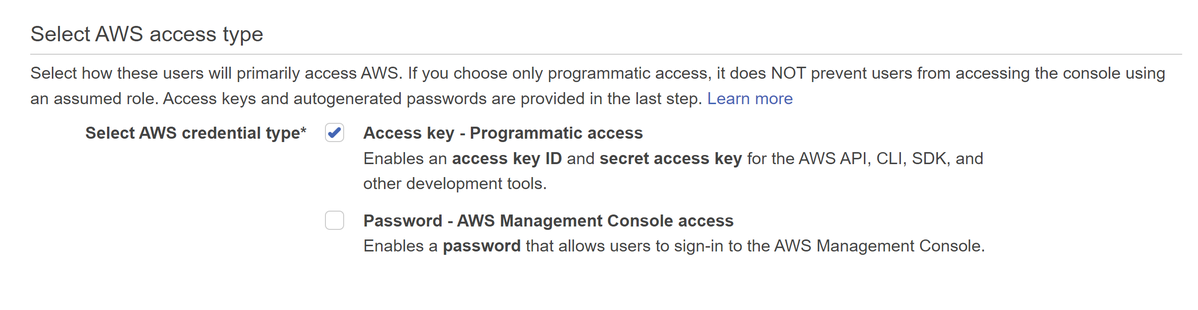Creating user for Access Key ID and Secret Access Key